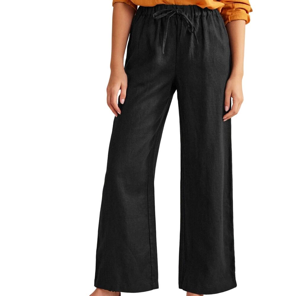 Boden 100% Linen Wide Leg Pants Drawstring Ankle Summer Casual Brown 14L 38"x34"